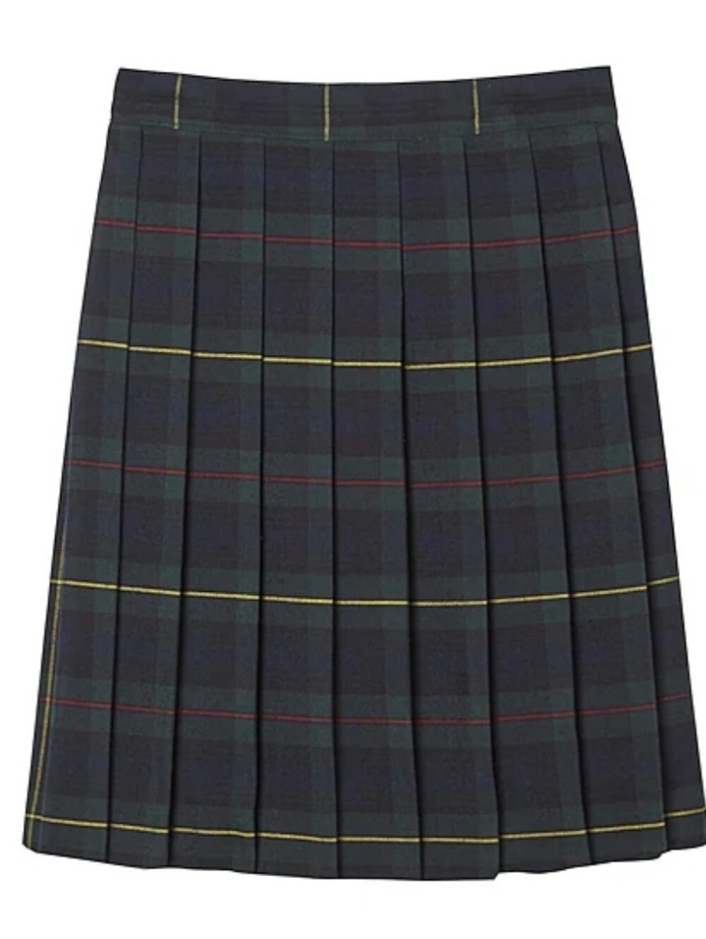 French Toast Navy Green Plaid Pleated Skirt with Yellow & Red Stripes
